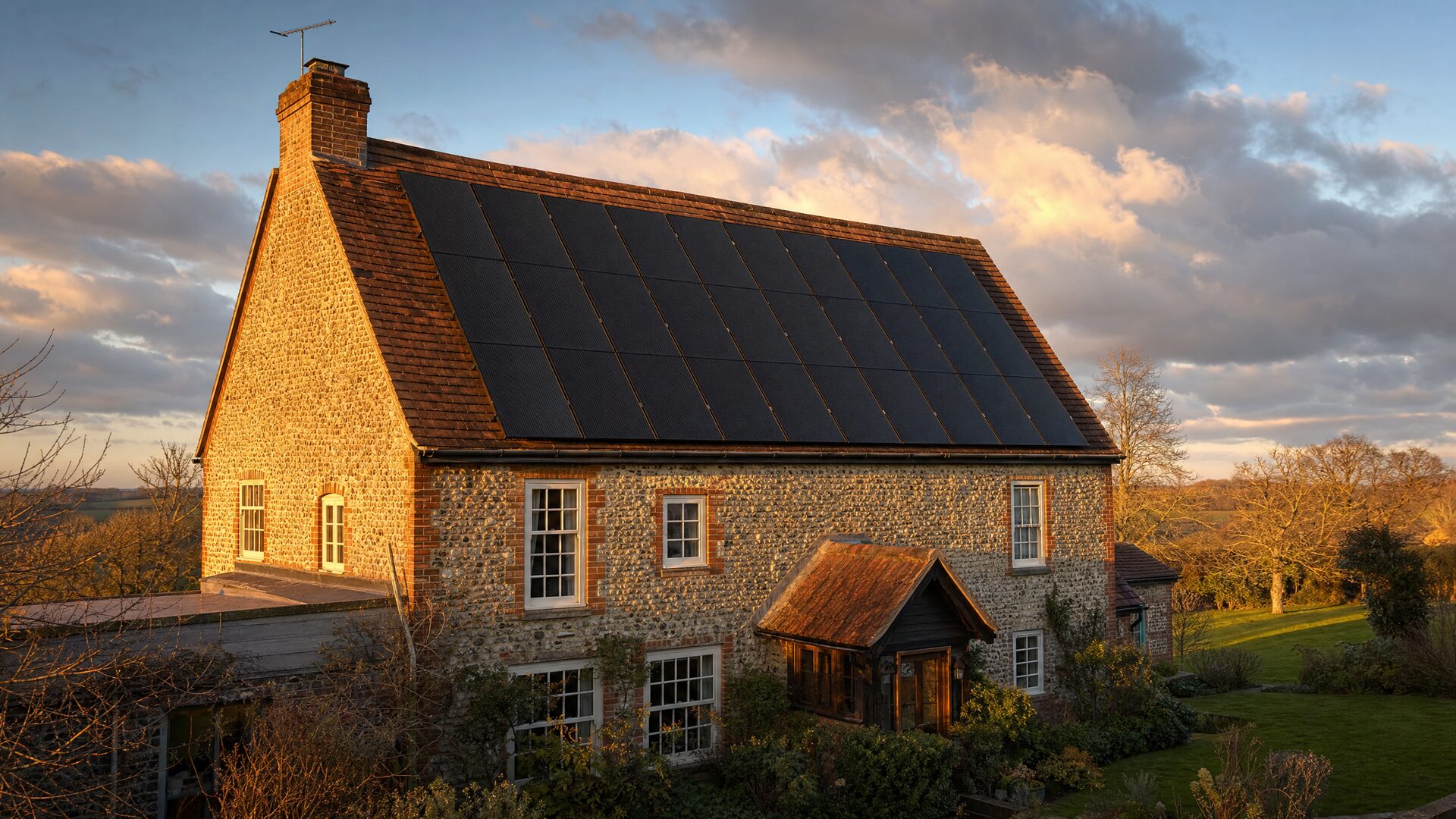 Well-insulated home with energy-efficient windows and solar panels